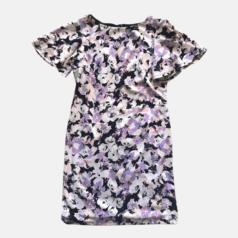 Black Label Evan-Picone Purple Floral Sheath Dress SZ 14 Wedding guest feminine